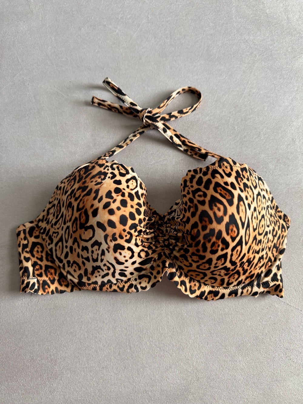 Victoria's Secret Leopard Print Halter Swim Bra in Brown and Black